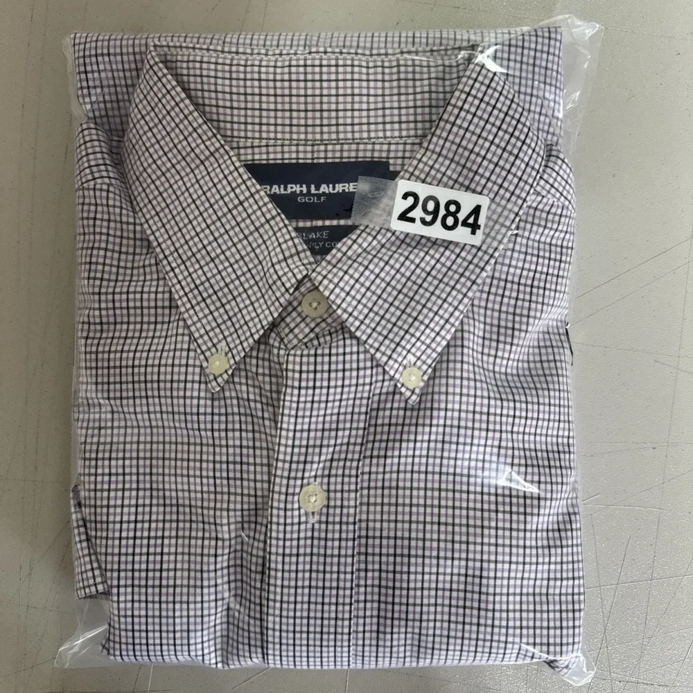 Ralph Lauren Blake Golf Shirt Mens Size Large Pink Gray‎ Button-Down Long Sleeve